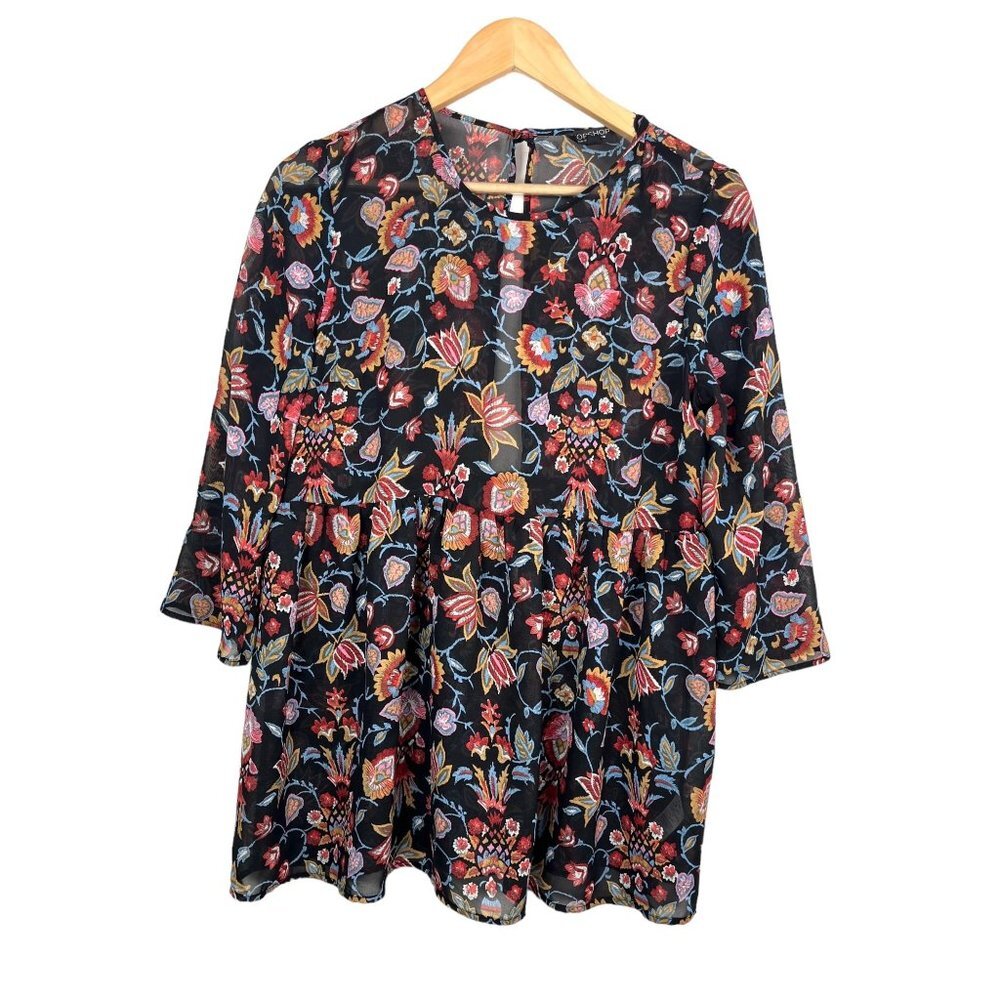 Topshop floral sheer boho babydoll tunic 90s lagen Y2K sz 8‎